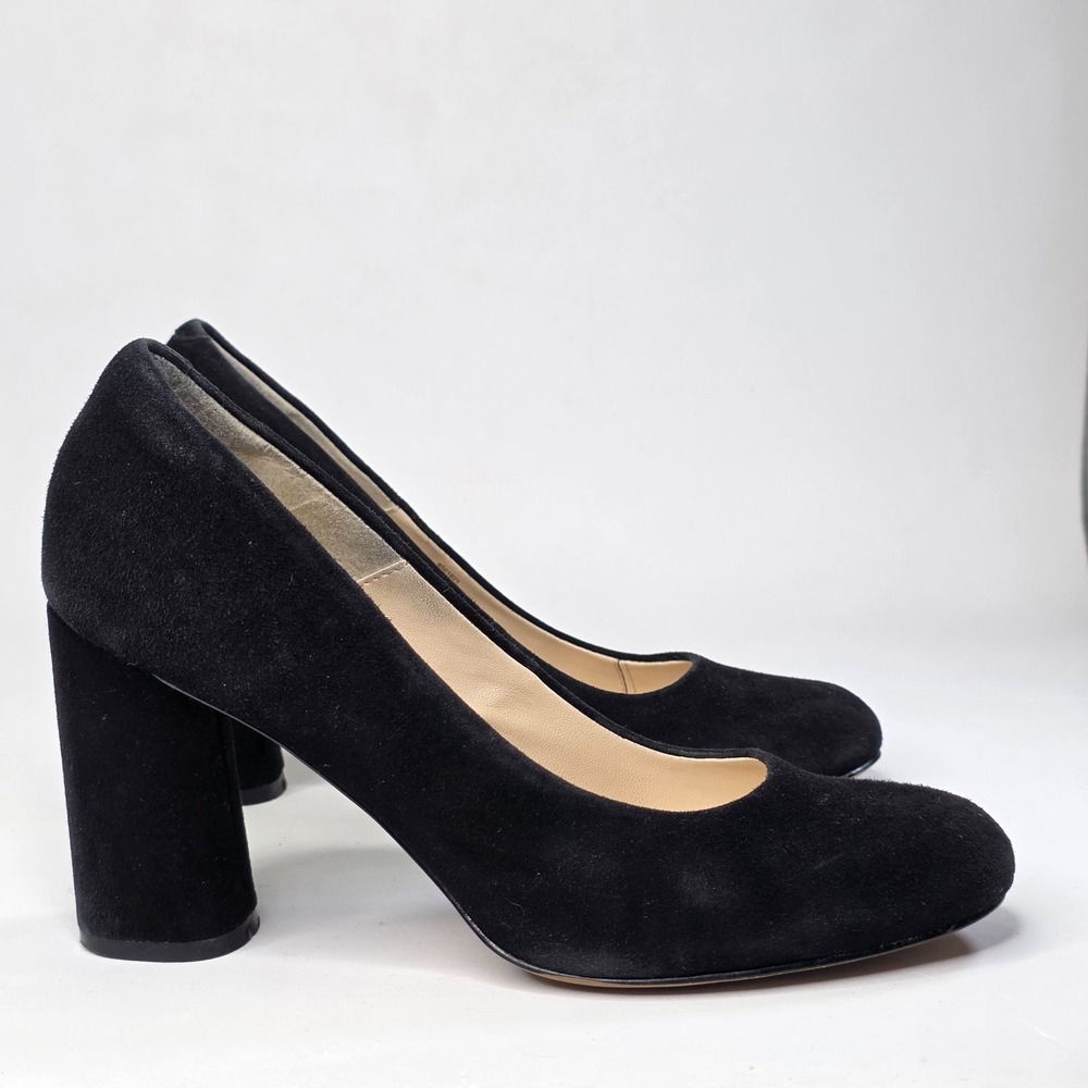 Isola Elaine Women's Heels Size 8 M Black Suede Round Toe Pumps Block Heel Shoes